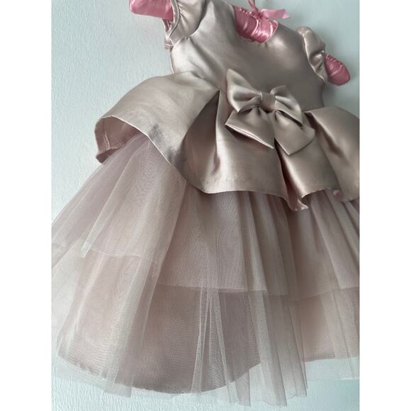 Bonnie Baby Baby Girls Short Sleeved Mikado Tiered Dress with Bow Sz 18M - Picture 4 of 8